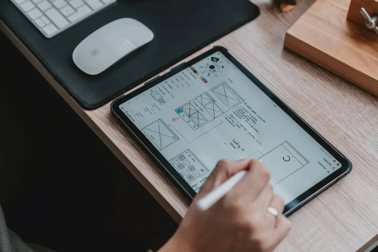 Small business owner sketching their ideal customer and core offer on paper before briefing a web designer